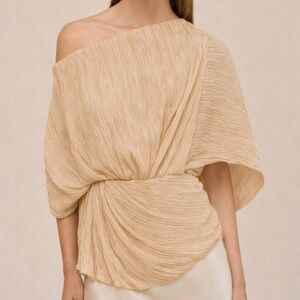 Cult Gaia Cami Top Beach Beige Pleated Asymmetrical Blouse NWT $448 Size L